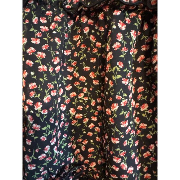 Floral Black Ruffle Mini Skirt With Elastic Waist & Tie By Sienna Sky Size M - Picture 9 of 11